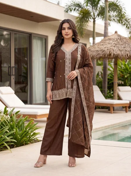 KF 6050 Kalaai Vichitra Silk Embroidery Kurti With Bottom Dupatta
